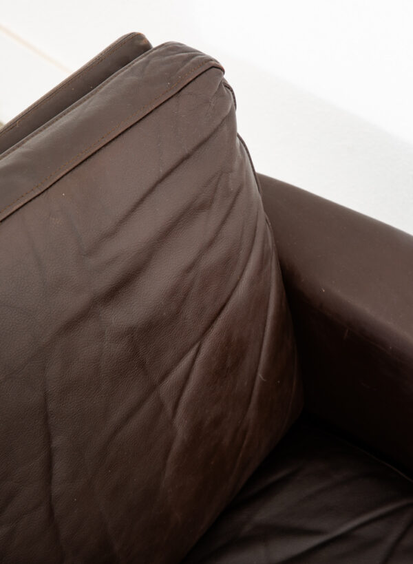 Mid Century Danish Modern Lounge Chair Brown Leather Armchair Denmark Wood Frame - Image 9
