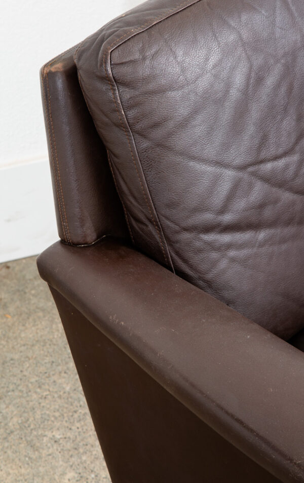 Mid Century Danish Modern Lounge Chair Brown Leather Armchair Denmark Wood Frame - Image 8