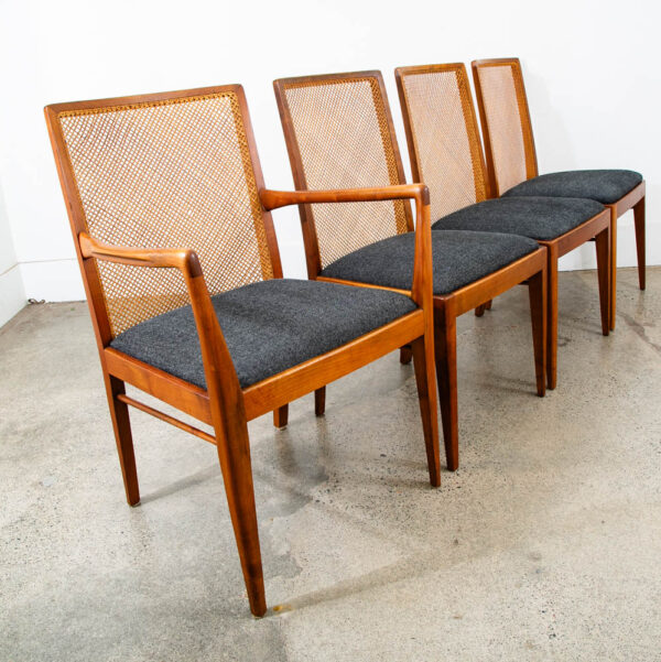 Mid Century Modern Dining Chairs Set 4 Captain Cane High Back Vintage Grey Arm - Image 5