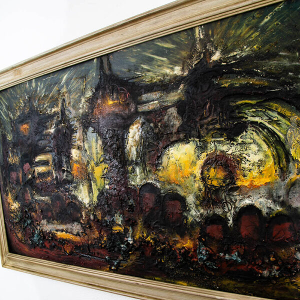 Mid Century Modern Painting Art Abstract Expressionism Browns Green Yellow Mcm - Image 9