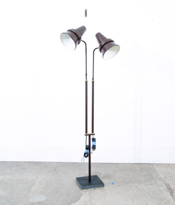 Mid Century Modern Floor Lamp Brown 2 Light Adjustable Brass Vintage Mcm Vintage