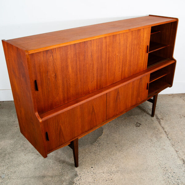 Mid Century Danish Modern Credenza Highboard Teak Sliding Door 3 drawers 2 tier - Image 7