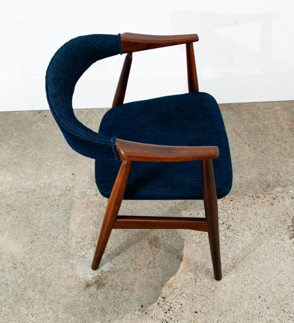 Mid Century Danish Modern Armchair Chair Dining Teak Blue Denim Farstrup Harlev - Image 3