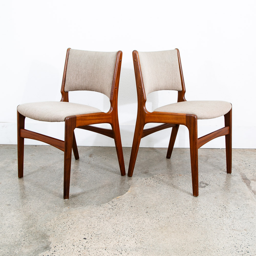 Mid Century Danish Modern Dining Chairs Johannes Andersen Set 8 Teak Wood Grey - Image 4