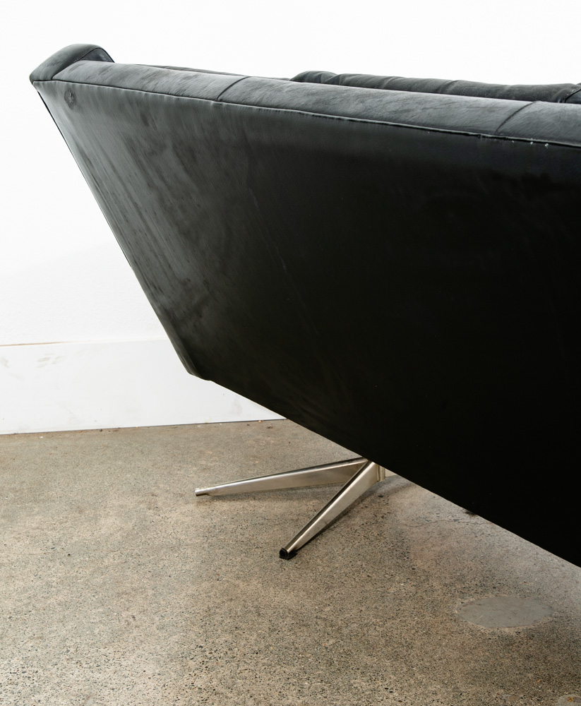 Mid Century Danish Modern Leather Sofa Couch 4 Seater Black Metal Frame 87" Mcm - Image 9