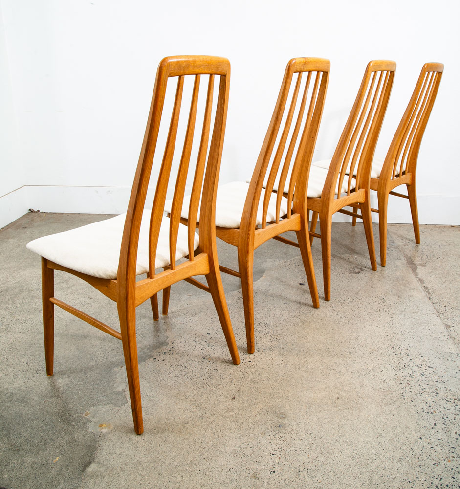 Mid Century Danish Modern Dining Chairs Set 8 Kofoed Eva Armchairs Oak Tan Beige Reupholstered - Image 4
