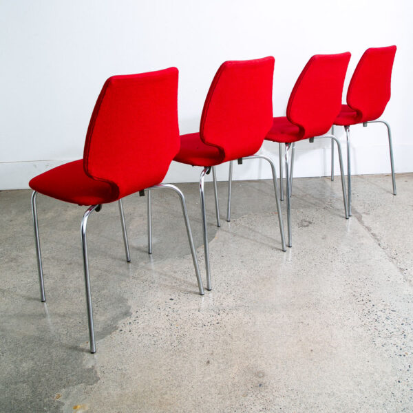 Mid Century Danish Modern Dining Chairs Set 8 Metal Red Denmark Upholstered Mcm - Image 4