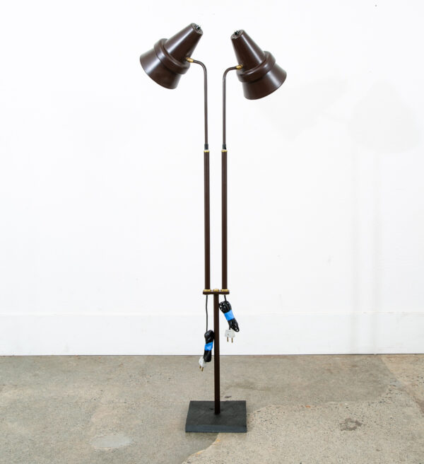 Mid Century Modern Floor Lamp Brown 2 Light Adjustable Brass Vintage Mcm Vintage - Image 8