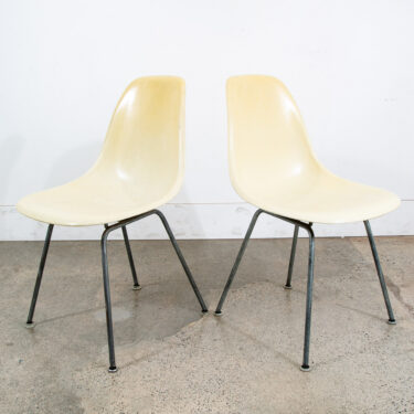 Mid Century Modern Side Shell Chair Pair Set Herman Miller Parchment Mcm Two Charles and Ray Eames