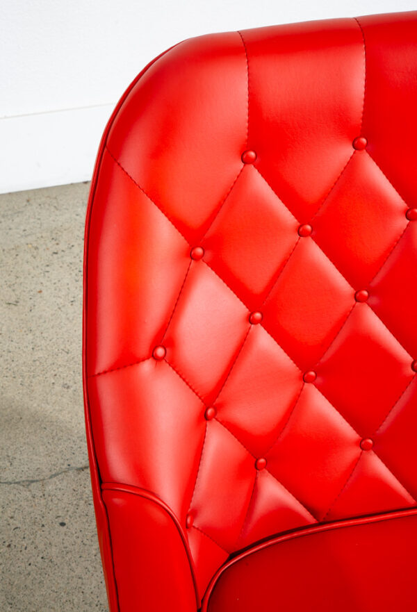 Mid Century Danish Modern Lounge Chair Tufted Orange Swivel Wood Base Vintage - Image 6