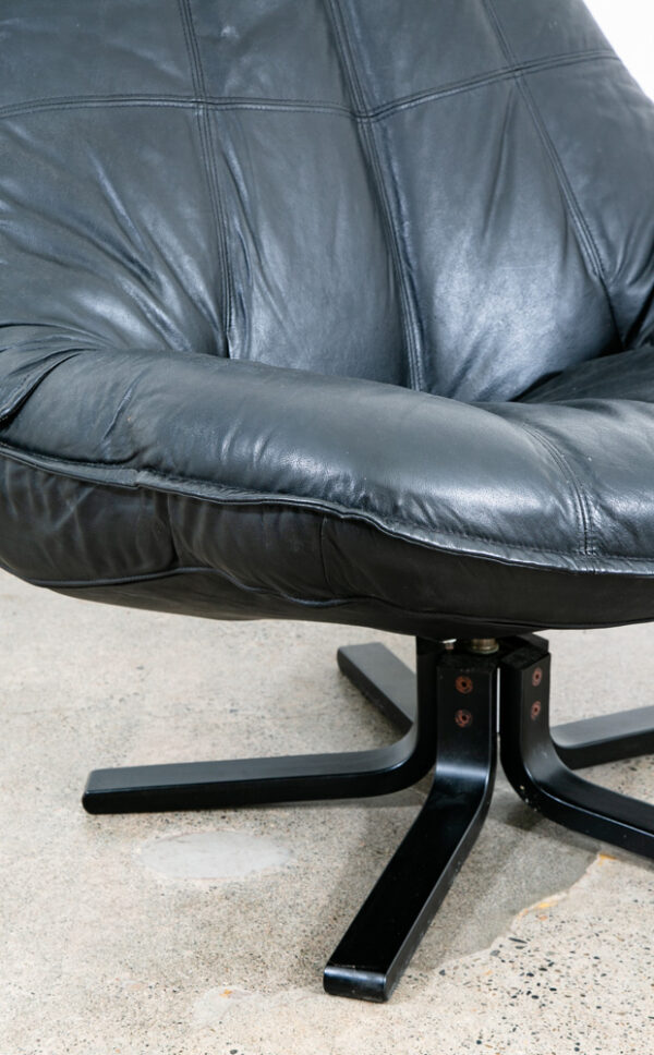 Mid Century Danish Modern Lounge Chair Black Leather Denmark Swivel Vintage Mcm - Image 7