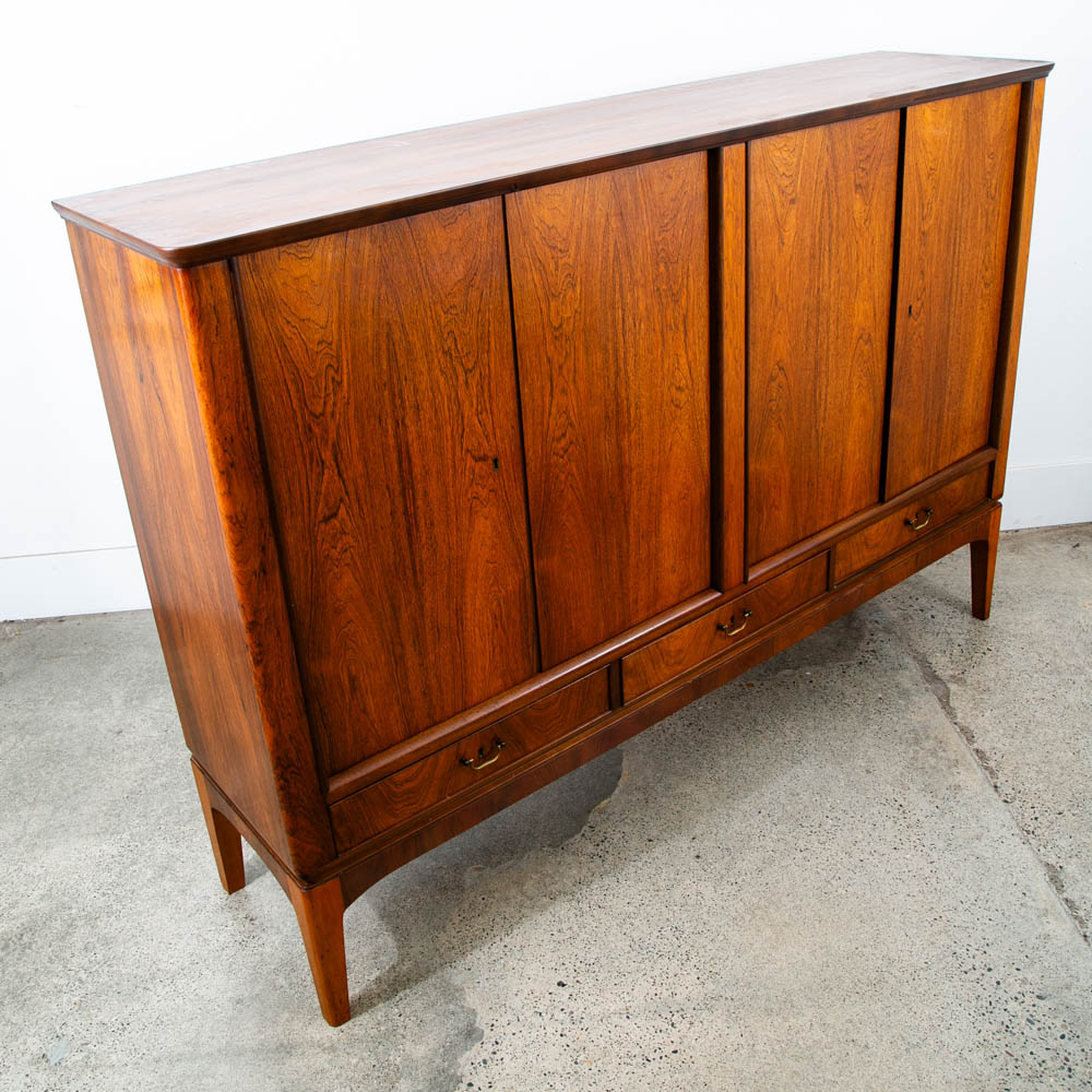 Mid Century Danish Modern Credenza Highboard Rosewood Wood Drawers Denmark Mcm