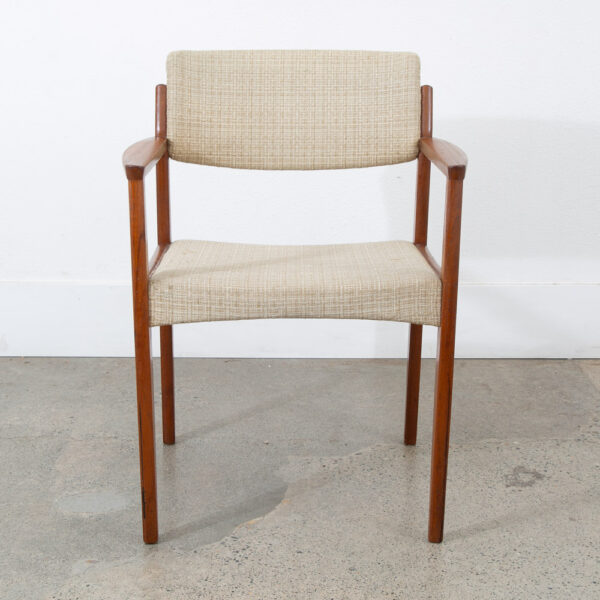 Mid Century Danish Modern Armchair Chair Dining Teak White Wool Arm Captain Mcm - Image 2