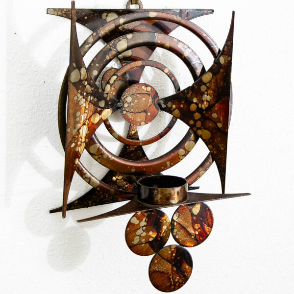 Mid Century Modern Sculpture Art Wall Candle Holder Relief Metal Original Vintage - Image 3