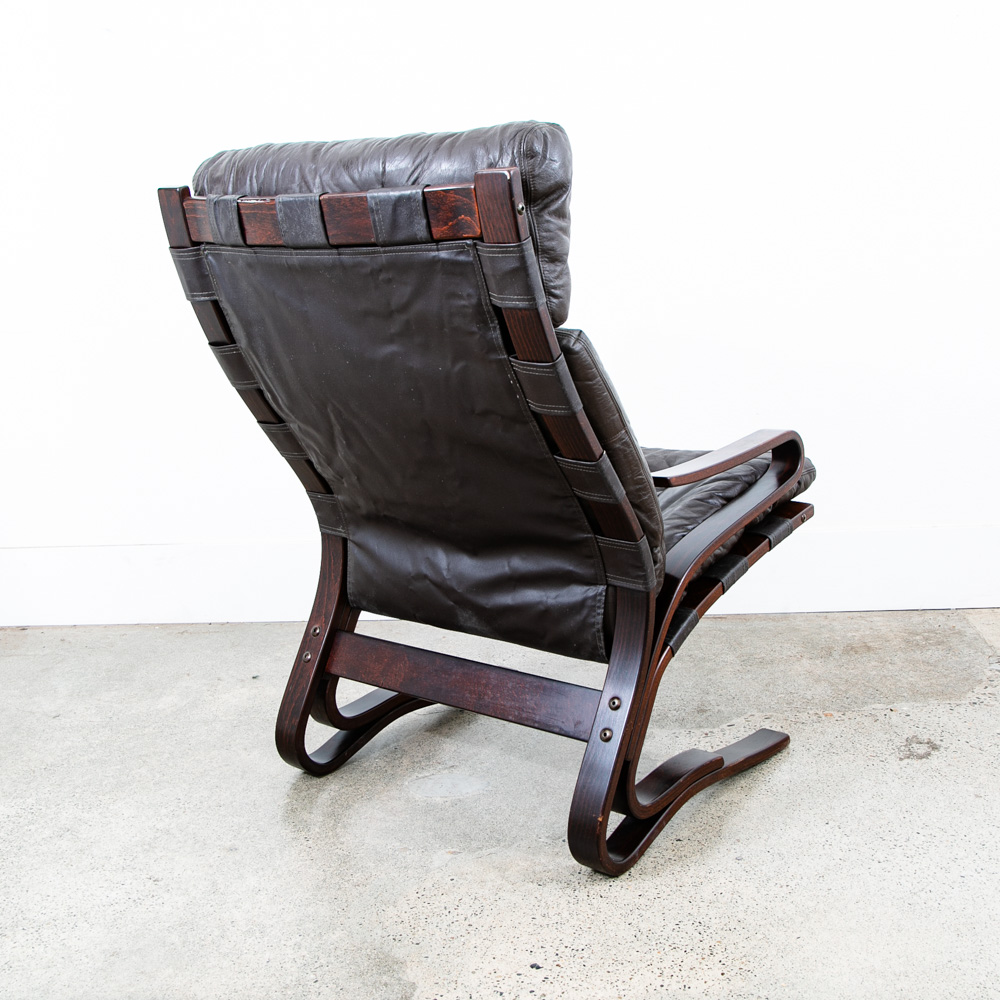 Mid Century Danish Modern Lounge Chair Brown Leather Bentwood Vintage Highback - Image 3