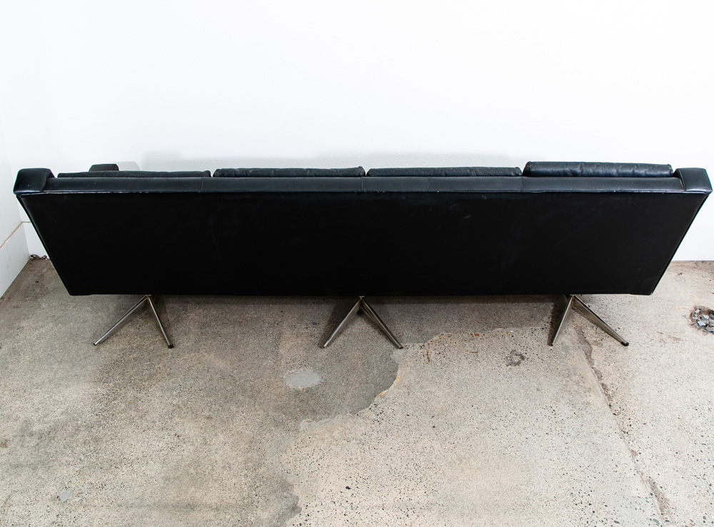 Mid Century Danish Modern Leather Sofa Couch 4 Seater Black Metal Frame 87" Mcm - Image 4