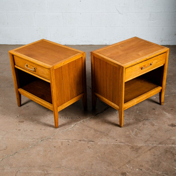 Mid Century Modern Nightstands End Side Table Drawer Walnut Vintage Drexel Brass - Image 3