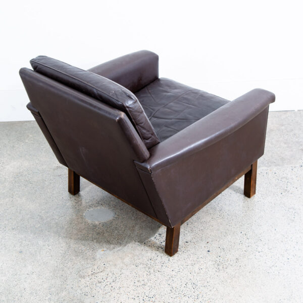 Mid Century Danish Modern Lounge Chair Brown Leather Armchair Denmark Wood Frame - Image 12