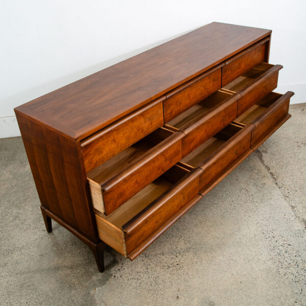 Mid Century Modern Dresser Credenza Lane Rhythm Walnut 9 Drawer Wood Danish Wide - Image 8