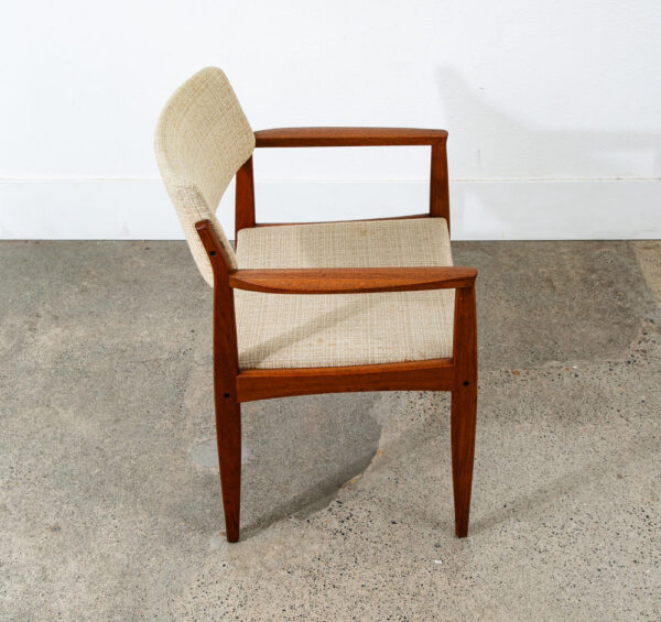 Mid Century Danish Modern Armchair Chair Dining Teak White Wool Arm Captain Mcm - Image 9