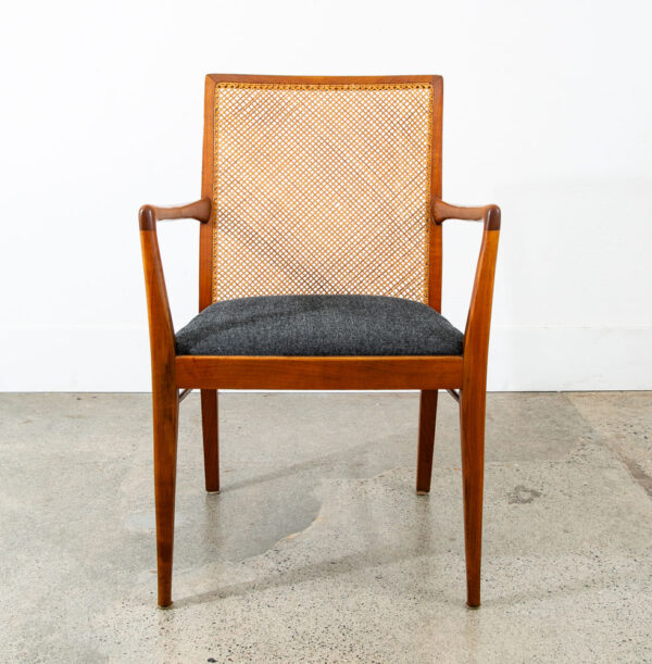 Mid Century Modern Dining Chairs Set 4 Captain Cane High Back Vintage Grey Arm - Image 3