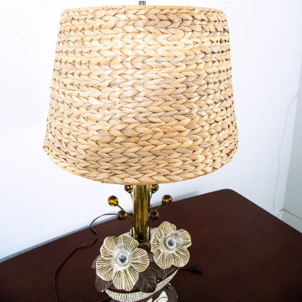 Mid Century Modern Table Lamp Ceramic Floral Studio Designed Brown White Mcm - Image 6