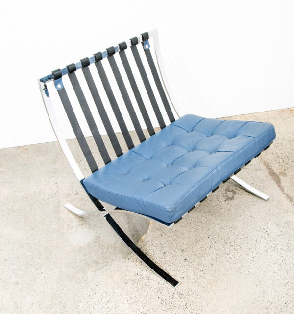 Mid Century Modern Lounge Chair Set Barcelona Alivar Leather Mies Van Der Rohe - Image 9