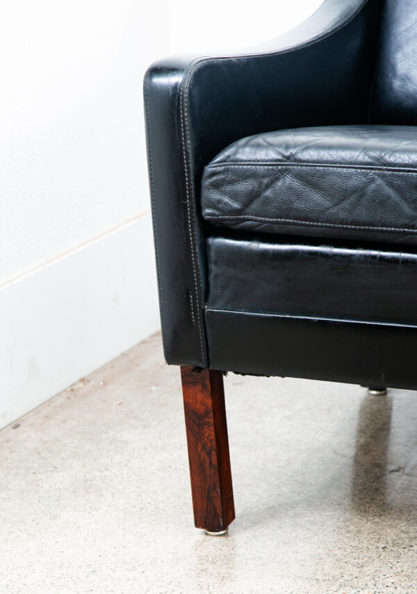 Mid Century Danish Modern Leather Sofa Couch 4 Seat Black Vintage Rosewood Legs - Image 10