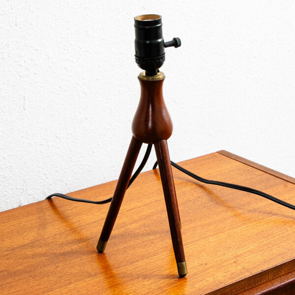 Vintage Mid Century Modern Solid Teak Tripod Table Lamp Turned Round Denmark #2 - Image 9