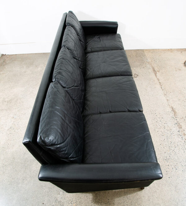 Mid Century Danish Modern Leather Sofa Couch 4 Seater Black Vintage Denmark Mcm - Image 3