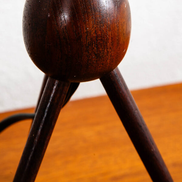 Vintage Mid Century Modern Lamp Teak Turned Wood Round Denmark Tripod Table Mcm - Image 6