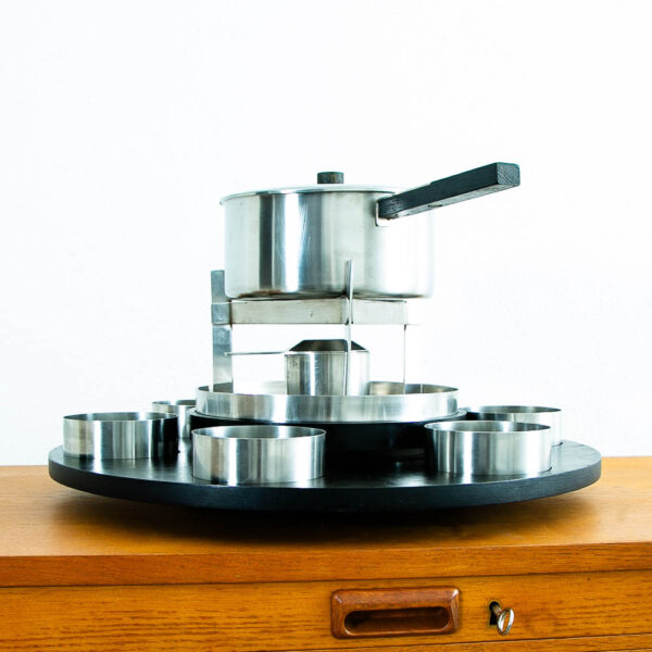 Mid Century Danish Modern Arne Jakobsen Fondue Ebony Lazy Susan Set Stainless Steel - Image 3