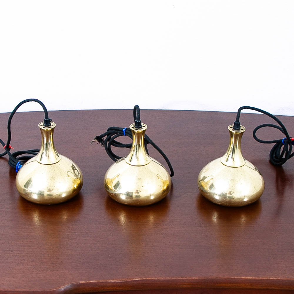 Mid Century Danish Modern Brass Hanging Pendant Lamps Hans Agne Jakobsson Set of 3 - Image 3