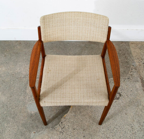 Mid Century Danish Modern Armchair Chair Dining Teak White Wool Arm Captain Mcm - Image 6