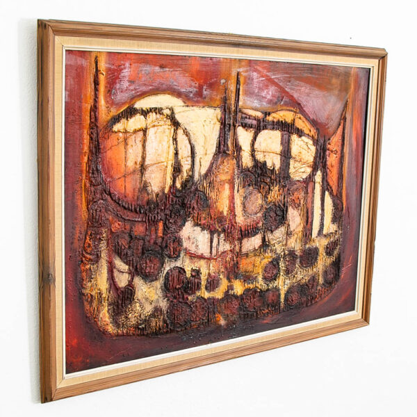Mid Century Modern Painting Art Abstracted Expressionist Dark Reds Orange Yellow - Image 9