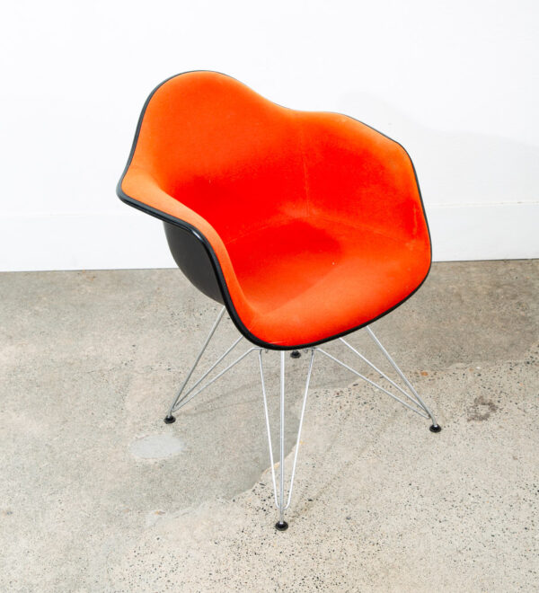 Mid Century Modern Chair Vitra Charles Eames Fabric Arm Shell Orange Vintage Mcm
