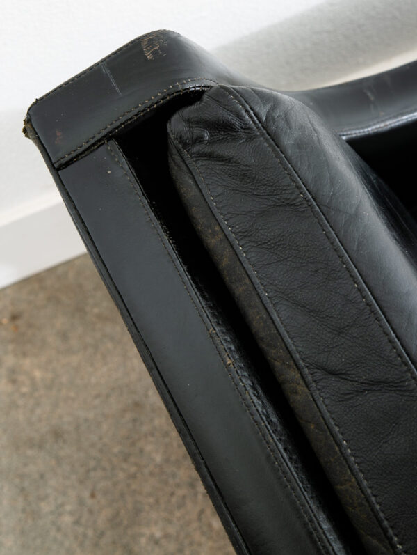 Mid Century Danish Modern Leather Sofa Couch 4 Seat Black Vintage Rosewood Legs - Image 9