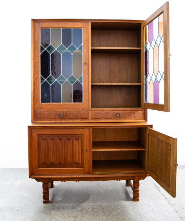 Mid Century Danish Modern Cabinet Credenza 2 drawer Henning Kjernulf Oak Glass - Image 5