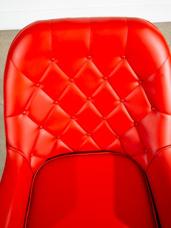 Mid Century Danish Modern Lounge Chair Tufted Orange Swivel Wood Base Vintage - Image 8