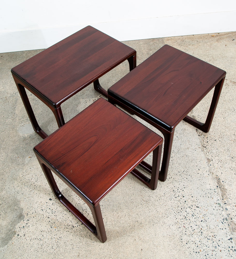 Mid Century Danish Modern Nesting Tables Solid Mahogany Mcm Set of 3 Vintage - Image 3
