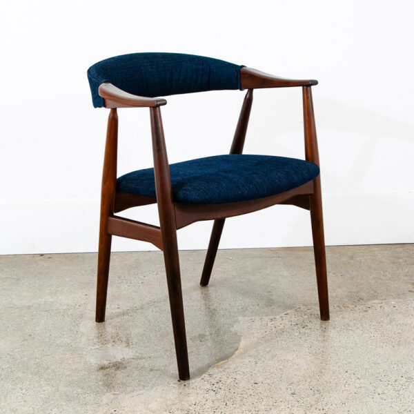 Mid Century Danish Modern Armchair Chair Dining Teak Blue Denim Farstrup Harlev - Image 6