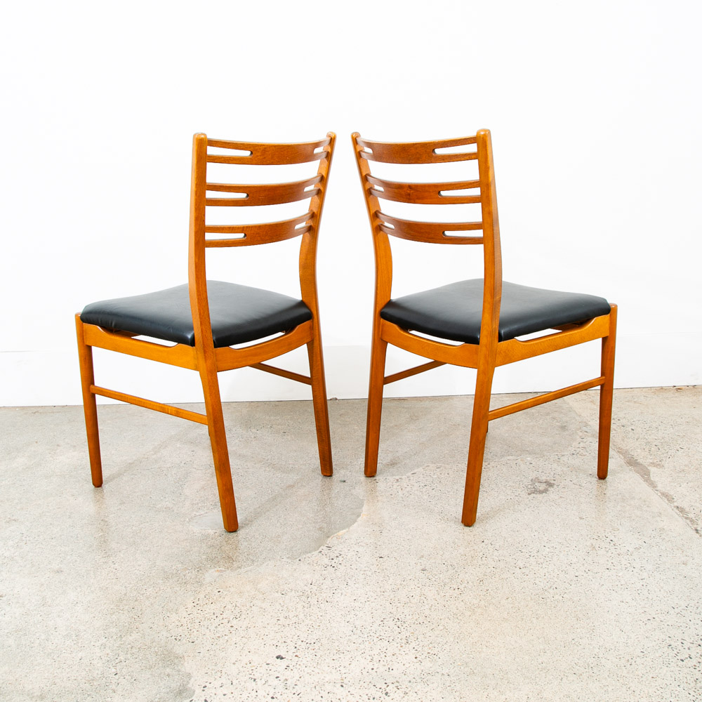Mid Century Modern Dining Chairs Pair Set Mobler Ladder Farstrup Teak Mcm Black - Image 4