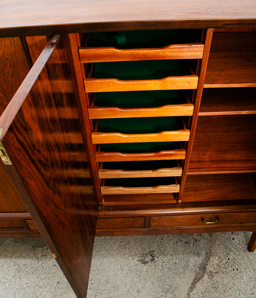 Mid Century Danish Modern Credenza Highboard Rosewood Wood Drawers Denmark Mcm - Image 7
