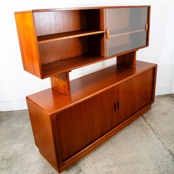Mid Century Danish Modern Credenza Dyrlund 2 Tier Glass Teak Sideboard Display - Image 2