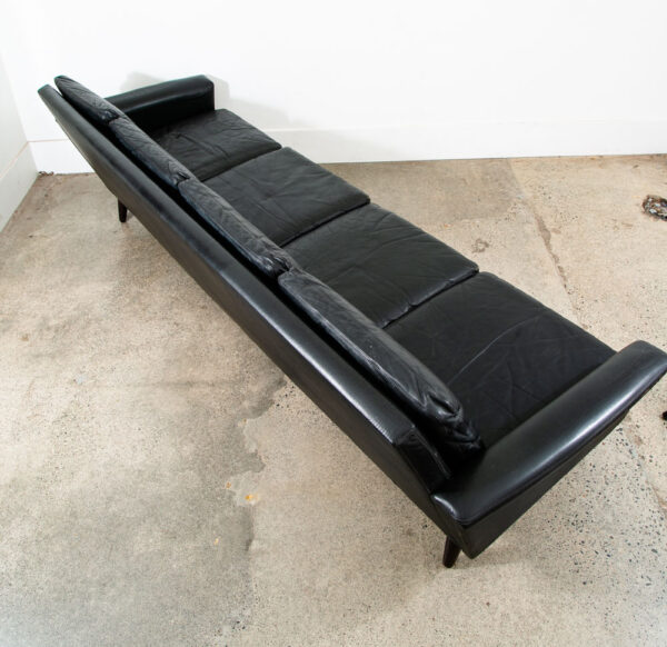Mid Century Danish Modern Leather Sofa Couch 4 Seater Black Vintage Denmark Mcm - Image 6