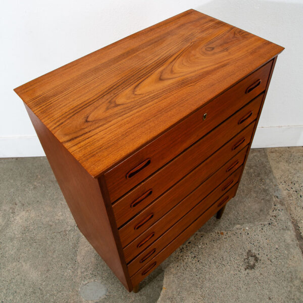 Mid Century Danish Modern Dresser Highboy 6 Drawer Teak Denmark Locking Vintage - Image 4