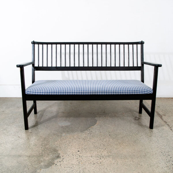 Mid Century Modern Wood Bench Swedese Sweden Black Blue Denmark Vintage - Image 2