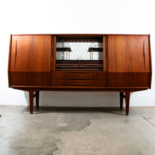 Mid Century Danish Modern Credenza Highboard Teak Sliding Doors Bar Mobler Mcm - Image 5