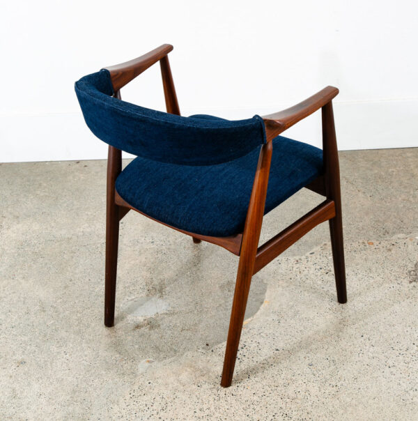 Mid Century Danish Modern Armchair Chair Dining Teak Blue Denim Farstrup Harlev - Image 4