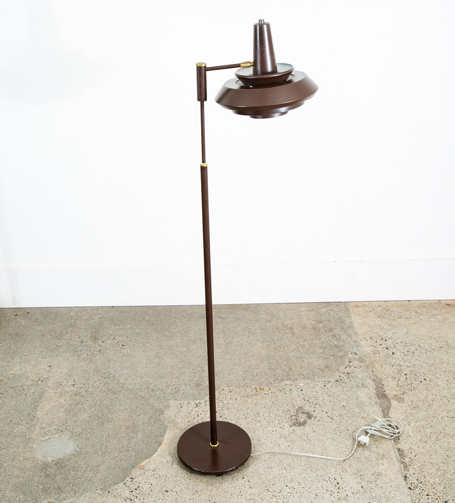 Mid Century Modern Floor Lamp Brown Light Adjustable Brass Vintage Mcm Denmark - Image 2